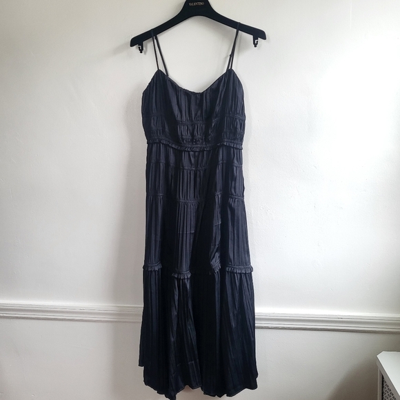 New Anthropologie Ruched Bustier Adjustable Straps Black Slip Midi Dress 2 US - Picture 7 of 14